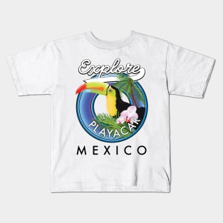 Explore Playacar mexico travel patch Kids T-Shirt